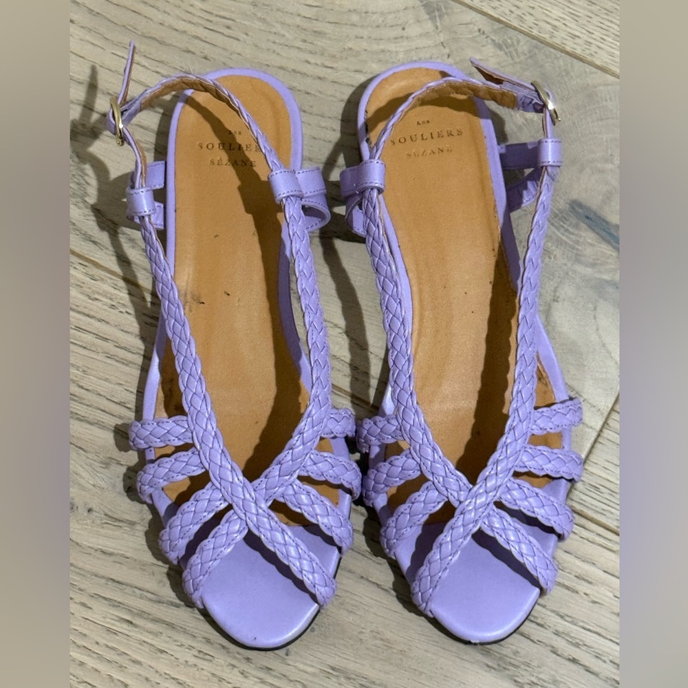 Sezane Natacha Low Lavender Braided Sandals